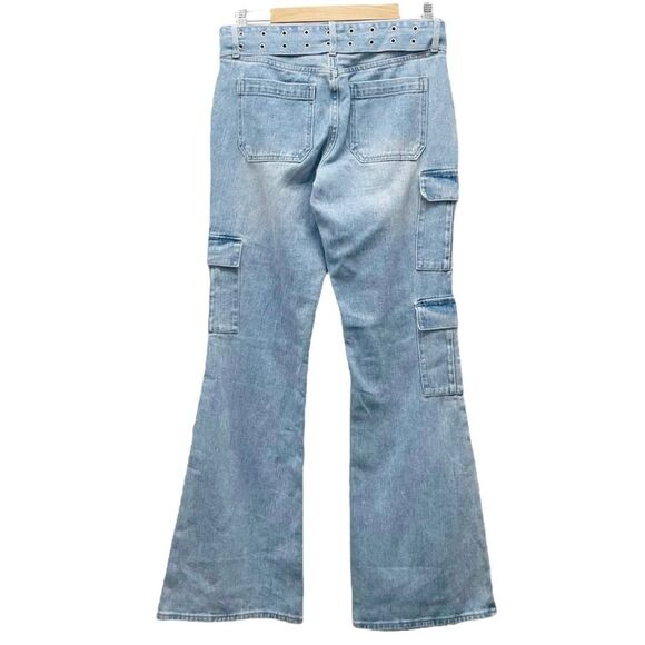 PacSun Light Blue Low Rise Cargo Flare Jeans Size 28 | 6 Y2K Grommet Pac Sun - Picture 3 of 15